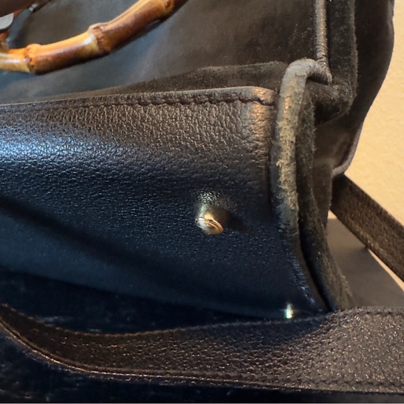 Authentic Vintage Gucci Diana Black Suede Bamboo Tote - Picture 12 of 16